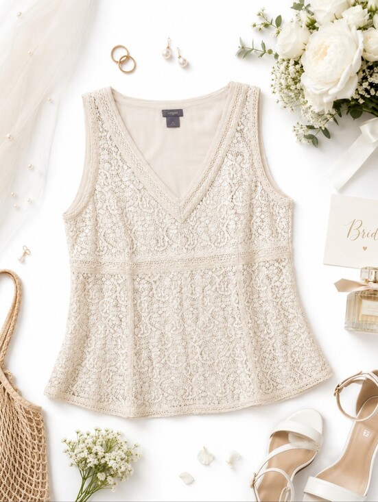 Ann Taylor Tops - Ann Taylor Ivory Lace V-Neck Sleeveless Camisole